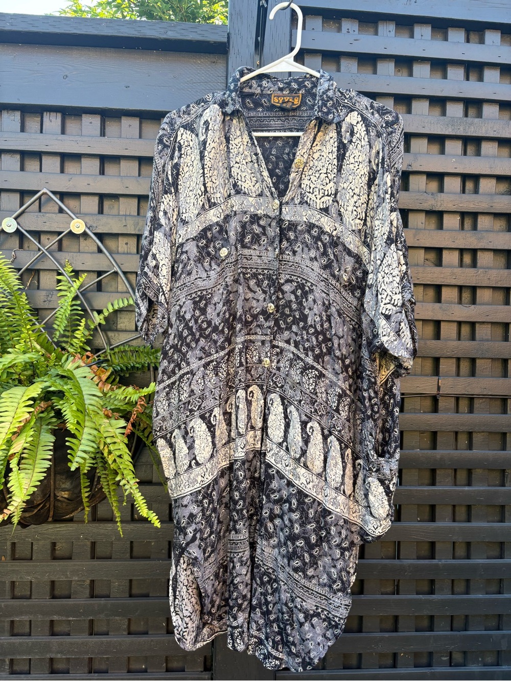 Black and Cream Printed Button-Up Tunic